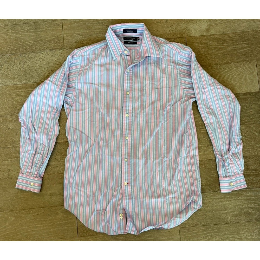 Daniel Cremieux Men's 15.5 34 Pink Blue Stripe Dress Shirt 100% Cotton Button